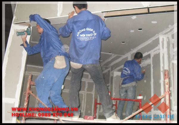 Đội thi công thạch cao của KHÔNG GIAN MỞ tại công trình Thi công thạch cao